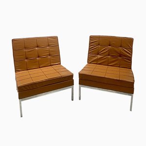 Set of Camel Leather Armchairs by Florence Knoll