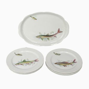 Porcelain Fish Dishes and Tray Set, 1960s, Set of 7