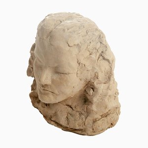 Escultura de cabeza de mujer de terracota, Francia, siglo XX
