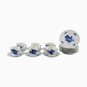 Blue Flower Braided Espresso Service for 6 People from Royal Copenhagen, Mid-20th Century, Set of 18