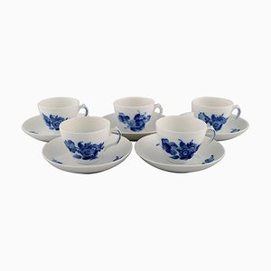 Tasses à Café Fleur Bleues avec Soucoupes de Royal Copenhagen, milieu du 20ème Siècle, Set de 10