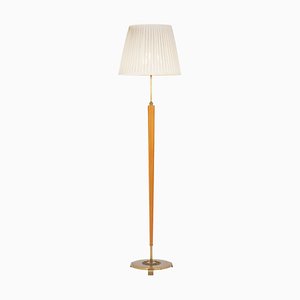 Scandinavian Mid-Century Brass and Wood Floor Lamp