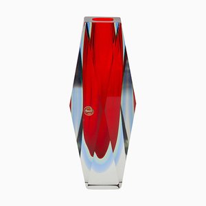 Murano Submerged Faceted Glass Vase by Luigo Madruzo, 1960s