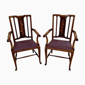 Chaises de Bureau Édouardiennes Antiques en Acajou Marqueté, Set de 2