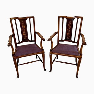 Set of Antique Edwardian Inlaid Mahogany Desk Chairs