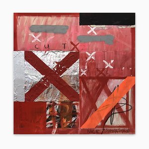Tim Fawcett, Cut, 2020, Acrylique, Feuille, Tissu, Huile et Bombe de Peinture sur Toile