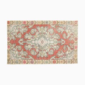 Petit Tapis Oushak Vintage Fait Main en Laine Rouge