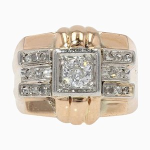 Diamond & 18 Karat Rose Gold Tank Signet Ring, 1950s