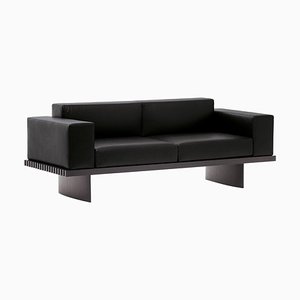 Refolo Modular Sofa in Wood and Black Leather by Charlotte Perriand for Cassina