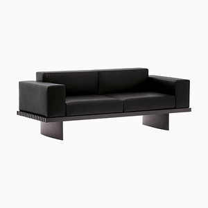 Sofá modular Refolo de madera y cuero negro de Charlotte Perriand para Cassina