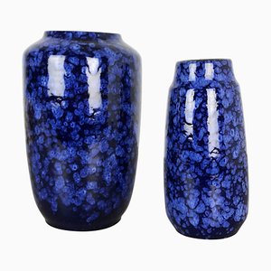 Model Blue Pottery Fat Lava Vases from Scheurich, Germany, 1970s, Set of 2