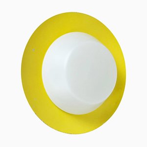 Large Yellow Wall Light with Metal & Opaline Glass in the Style of Stilnovo, Italy, 1960s