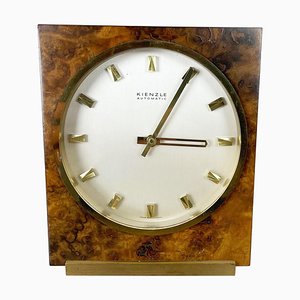 Horloge de Table Hollywood Regency en Laiton et Noyer de Kienzle, Allemagne, 1960s