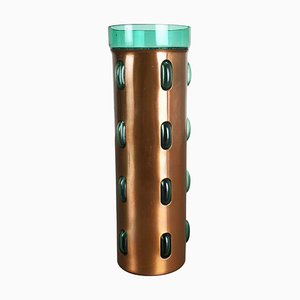 Cylindrical Vase in Green Glass and Copper by Nanny Still for Raak, 1970s