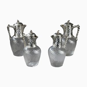 Ewers in Silver and Crystal, 19th Century, Set of 4