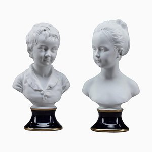 Limoges Porcelain Sculpture of Brongniart Children After Houdon by Tharaud, Set of 2