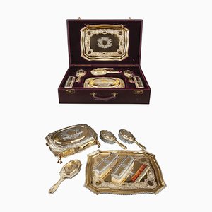 Silver-Gilt Dressing Table Set by Lionel Alfred Crichton, London, 1917, Set of 8