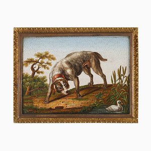 Micromosaïque du début du XIXe siècle représentant un chien chassant un canard d'après Gioacchino Barberi