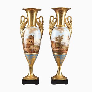 Grands Vases Fuseau d'Époque Empire en Porcelaine de Paris, Set de 2