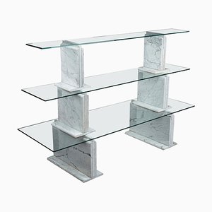 Carrara Marble Bookcase with Glass Shelves by Alessandro Mendini, 1970s