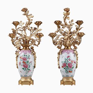 Vases Montés en Lampes de la Famille Rose, 19ème Siècle, Set de 2