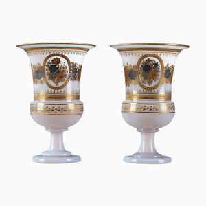 Medici Vases in White Opaline by Jean-Baptiste Desvignes, Set of 2