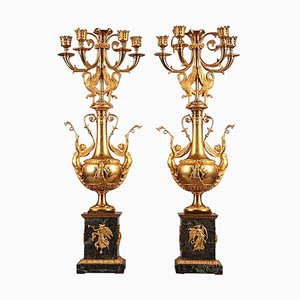Late 18th Century Gilt Bronze and Marble Candelabra, Set of 2