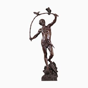 Acchiappa uccelli indù in bronzo di Auguste De Wever, 1836-1910