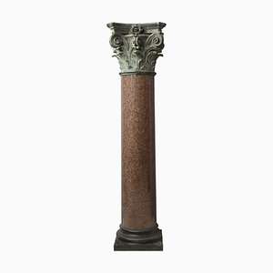 Large Red Granite and Bronze Column in Neoclassical Style