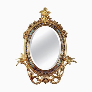 19th Century Napoleon III Champlevé Enameled Gilt Bronze Standing Mirror