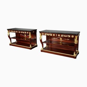 Marble-Topped Console Tables, Set of 2
