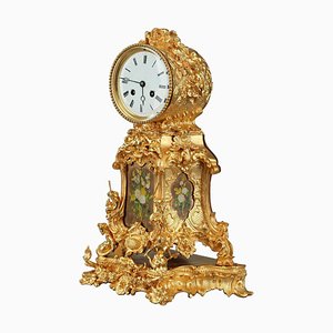 Late 19th Century Ormolu Mantel Clock with Floral Decoration