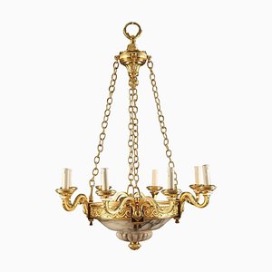 Lámpara de araña Napoleón III estilo Luis XVI de alabastro y ormolu