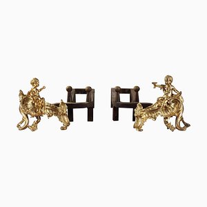 Louis XV Vergoldete Bronze Andirons, 18. Jh., 2er Set