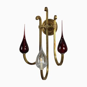 Art Deco Gilded Brass Sconce with Contemporary Glass Globes, 20th Century