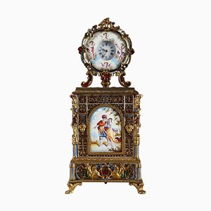 Horloge de Table Viennoise en Émail et Laiton Doré, milieu du 19ème siècle