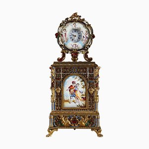 Horloge de Table Viennoise en Émail et Laiton Doré, milieu du XIXe siècle