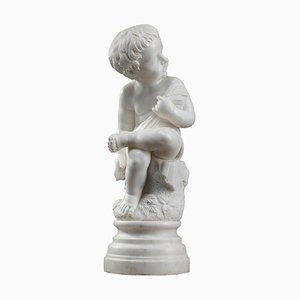 Figurine Putto en Marbre avec Ressorts de Blé, 20ème Siècle