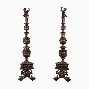 Andirons Napoleone III in bronzo patinato, XIX secolo, set di 2