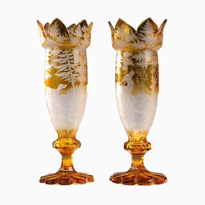 Vases en Cristal de Bohême Jaune, 19ème Siècle, Set de 2