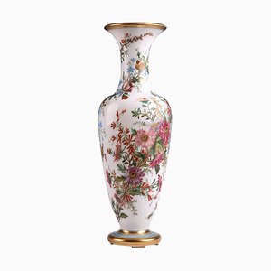 Vase en Opaline avec Fleurs, 19ème Siècle