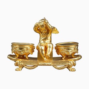 L'Amour Timbalier Tintenfass aus vergoldeter Bronze im Louis XVI-Stil