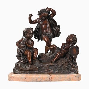 Amours Jouant De La Musique, Fin 19ème Siècle, Groupe De Sculpture En Bronze