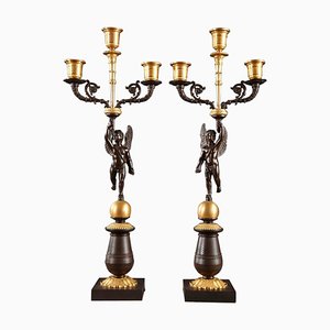 Candélabres Début 19ème Siècle en Bronze Doré et Patiné, Set de 2