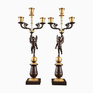 Early 19th Century Candelabras in Gilded and Patinated Bronze, Set of 2