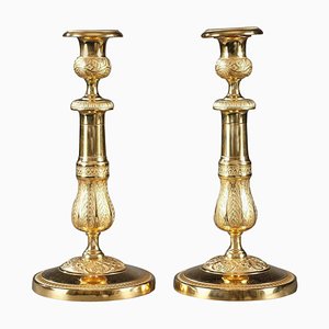 Candelabros Ormolu con palmeras y flores. Juego de 2