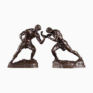 Statuettes Deux Boxers en Bronze par Jef Lambeaux, Set de 2