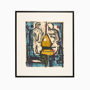 Double Bass, Color Lithograph, Framed