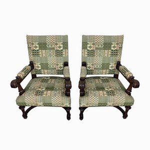 Fauteuils en Noyer Sculpté, Espagne, 1900s, Set de 2