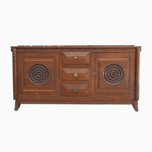 French Art Deco Oak and Marble Sideboard in the Style of Dudouyt